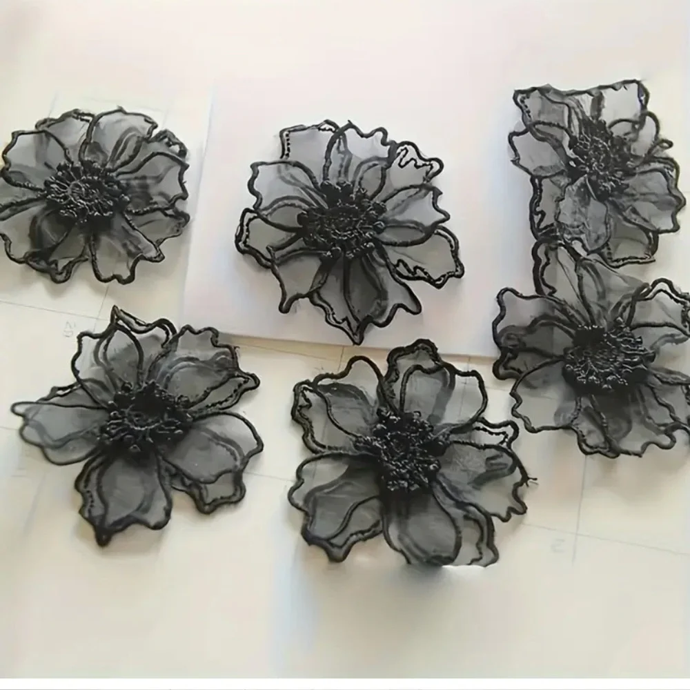 4 Double Layer Embroidered Sew-On Flower Appliqués, Clothing Embellishment, New